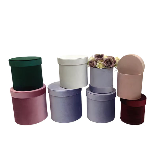 PRE-ORDER ONLY - Velvet Round Flower Hat Box with Lid