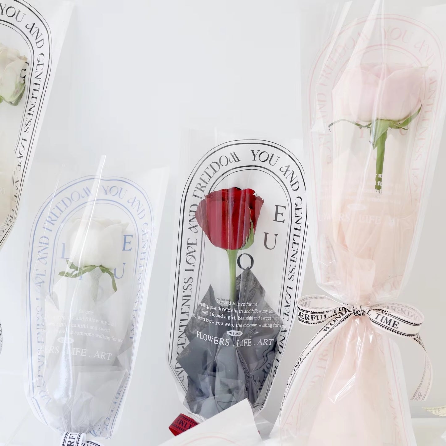 PRE-ORDER ONLY - Vintage Single Flower Plastic Sleeve For Flower Wrapping (20pcs/bag)