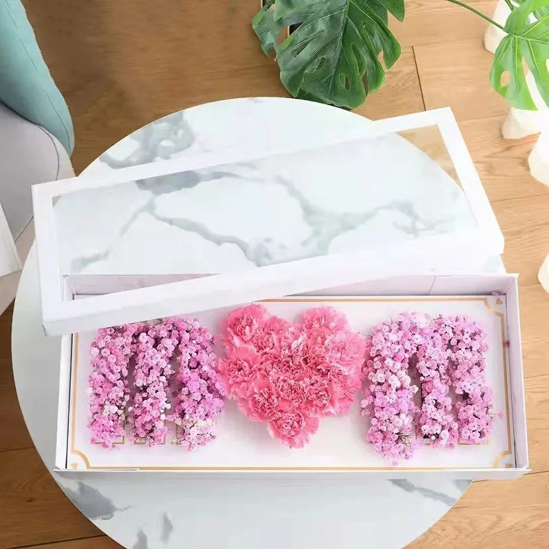 Foldable MOM Flower Box with Clear Lid, Foam and Liner