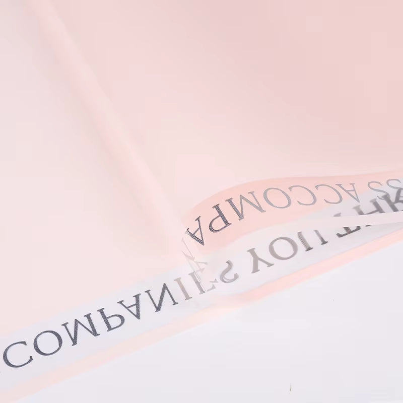 OPP plastic flower wrapping paper with printed ribbon strip