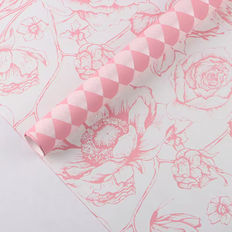 Checked Vintage Flower Wrapping Paper