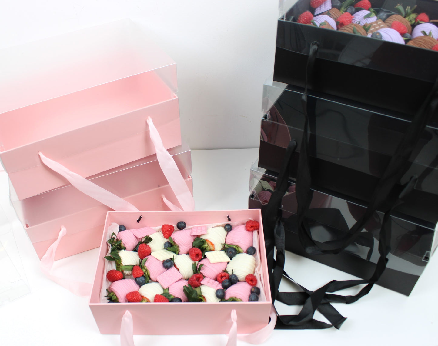 Rigid Rectangle Flower Gift Box with Clear Lid and Handles