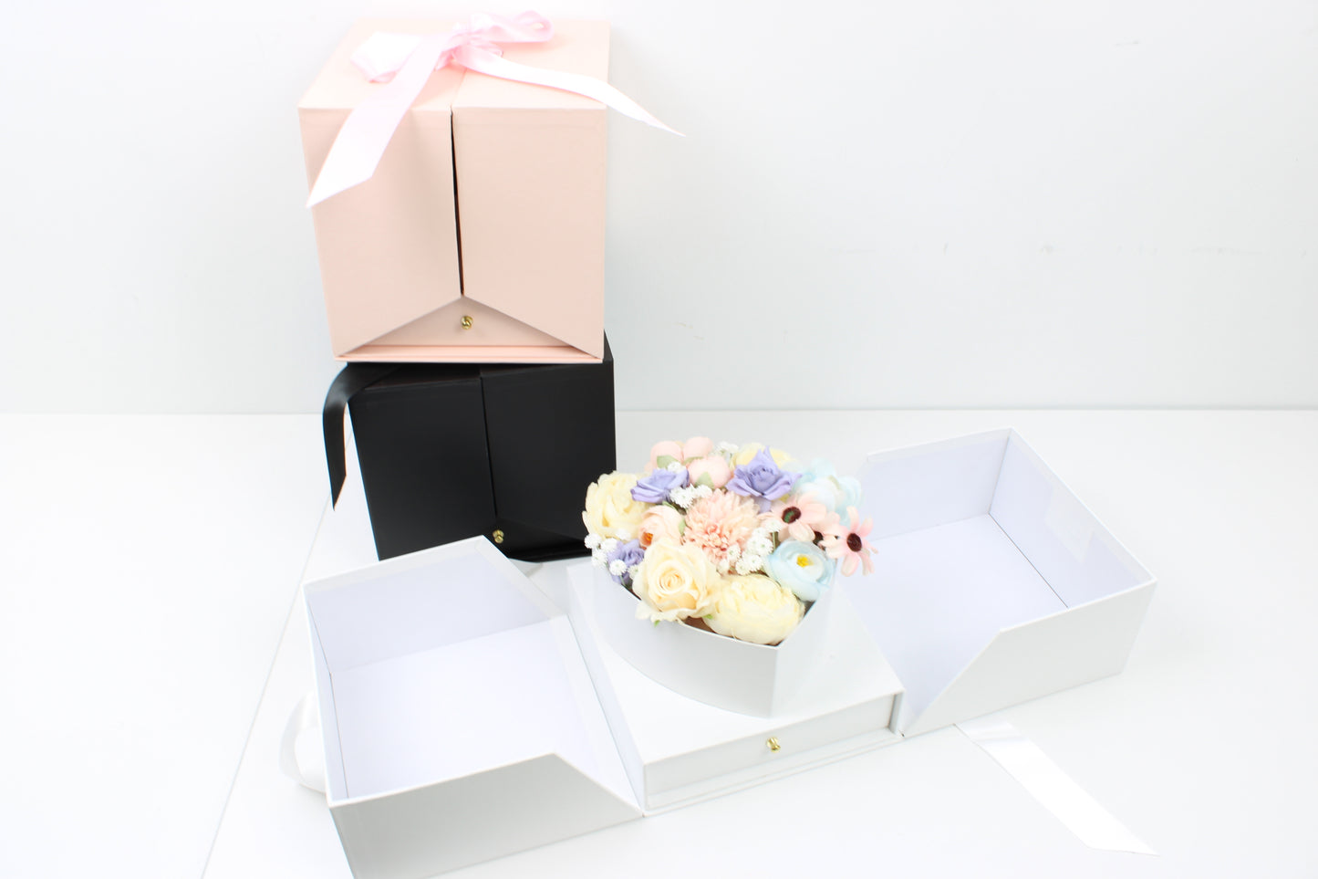 Surprise Cube Flower Box with Heart Insert, Drawer and Ribbon