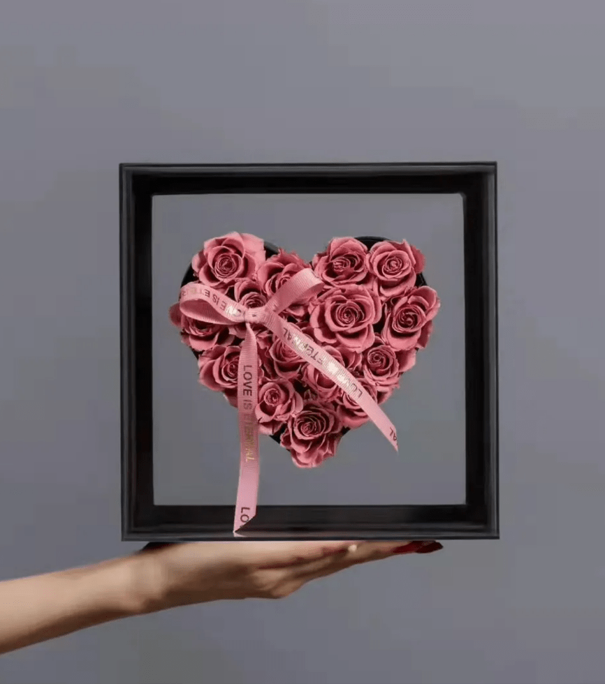 Acrylic Heart Frame Flower Gift Box For Preserved Rose Flowers - Elegant Supply