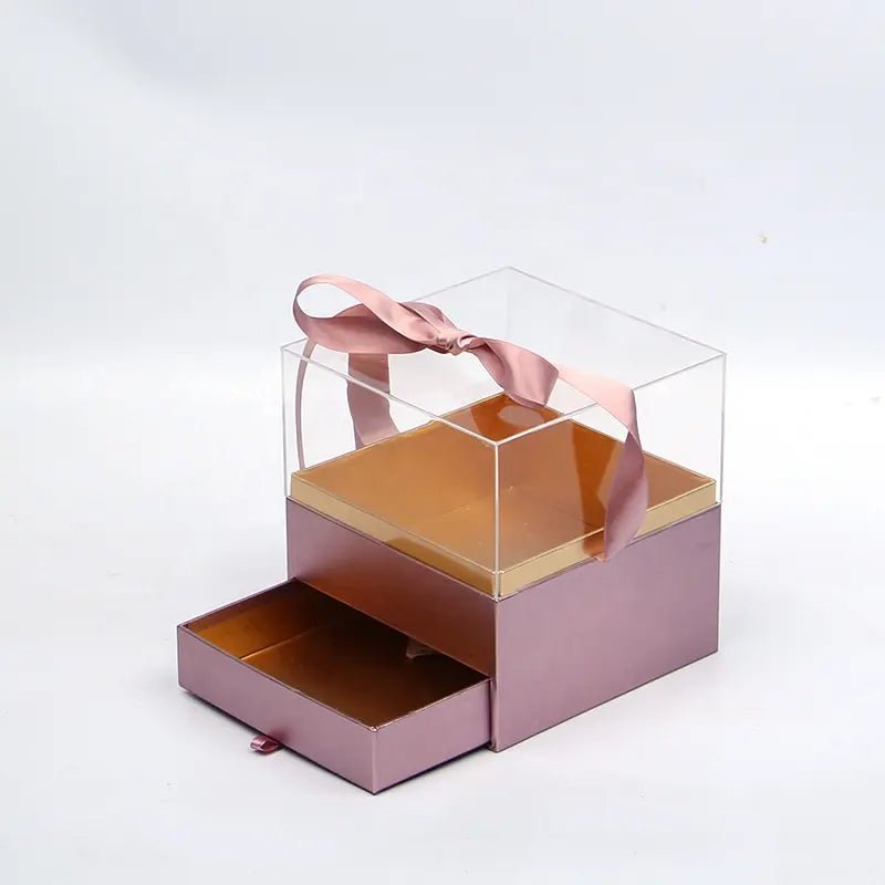 Acrylic Square Flower Box with Glass Top and Drawer - Elegant Supply