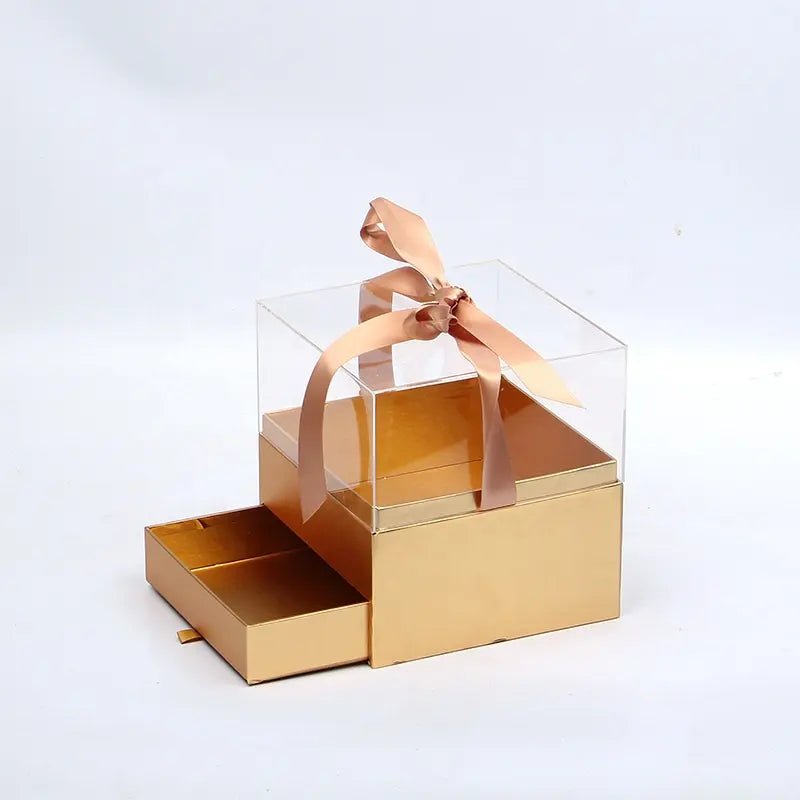 Acrylic Square Flower Box with Glass Top and Drawer - Elegant Supply