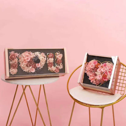 Acrylic Tilted I love you flower box with foam and liner - Elegant Supply