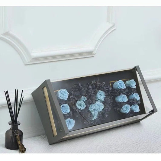 Acrylic Tilted I love you flower box with foam and liner - Elegant Supply