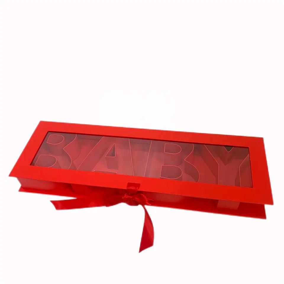 BABY Fillable Letters Flower Box with Clear PVC Top and Satin Ribbon - Elegant Supply