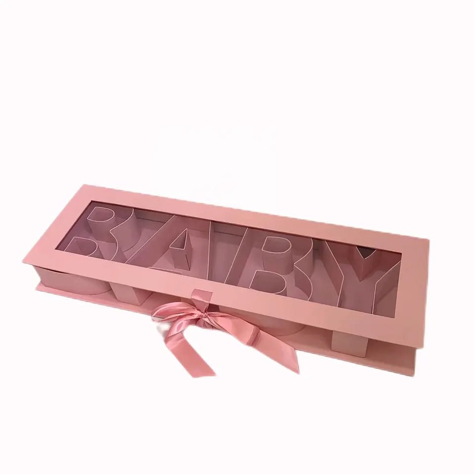 BABY Fillable Letters Flower Box with Clear PVC Top and Satin Ribbon - Elegant Supply