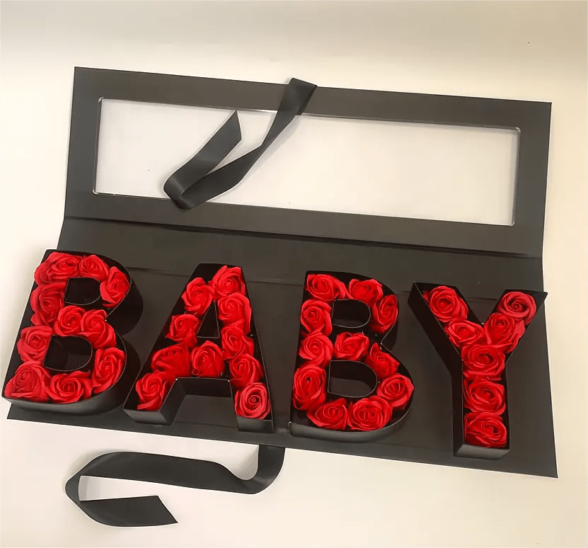 BABY Fillable Letters Flower Box with Clear PVC Top and Satin Ribbon - Elegant Supply