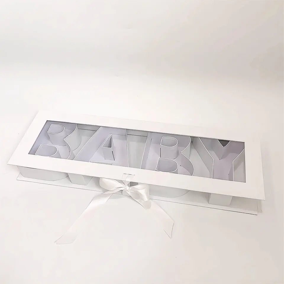 BABY Fillable Letters Flower Box with Clear PVC Top and Satin Ribbon - Elegant Supply