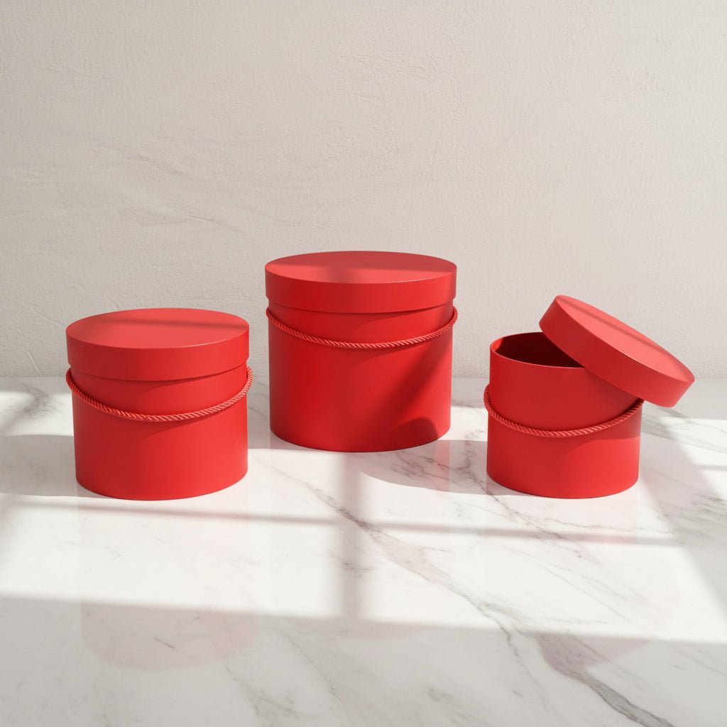 Basic Round Flower Hat Box with Lid - Various Colors and Sizes - For Luxury Flower / Gift / Chocolate Strawberries Arrangements - Elegant Supply