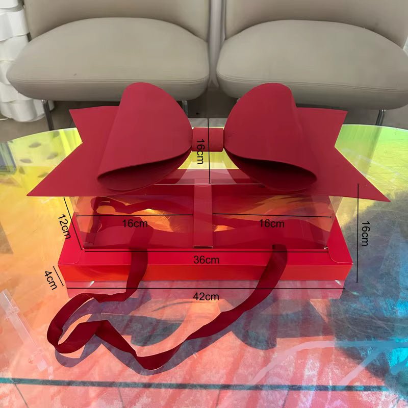 Big Bow Two Section Rectangle Flower Box with Clear Lid (2 pcs/set) - Elegant Supply