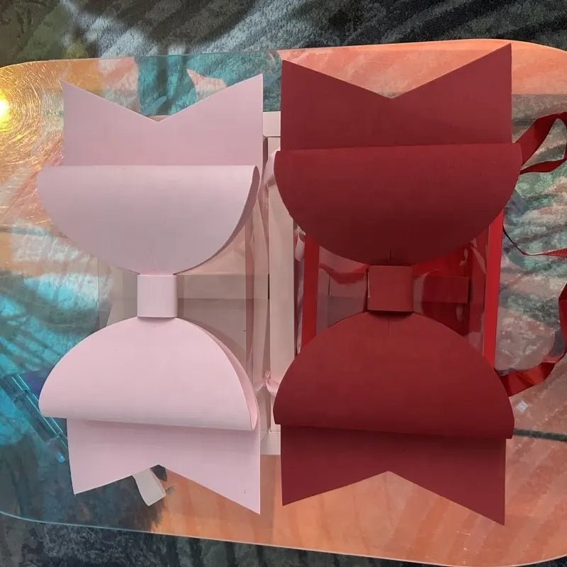 Big Bow Two Section Rectangle Flower Box with Clear Lid (2 pcs/set) - Elegant Supply