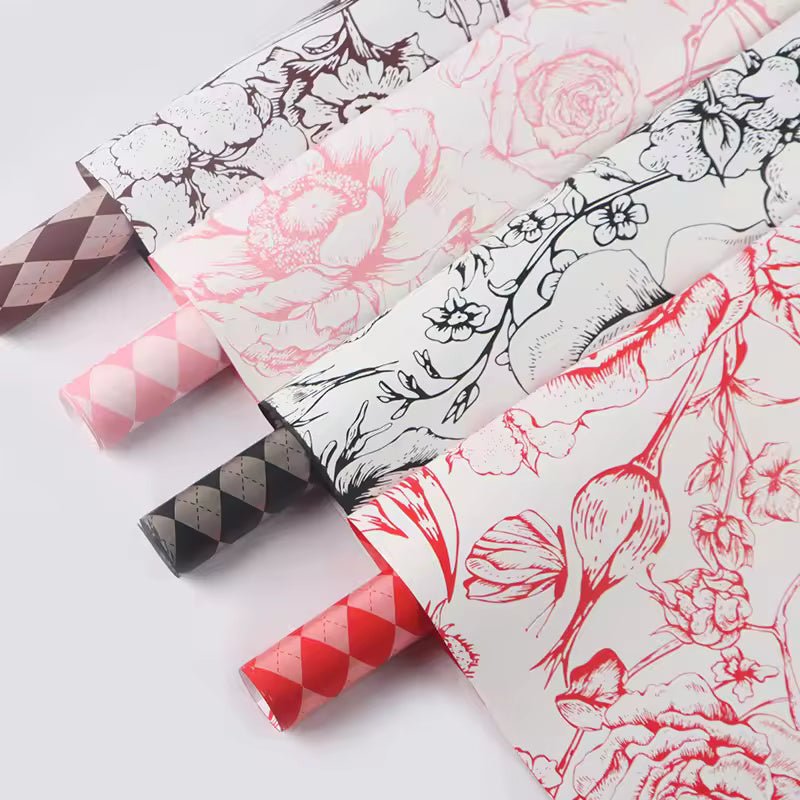 Checked Vintage Flower Wrapping Paper (20pcs/bag) - Elegant Supply