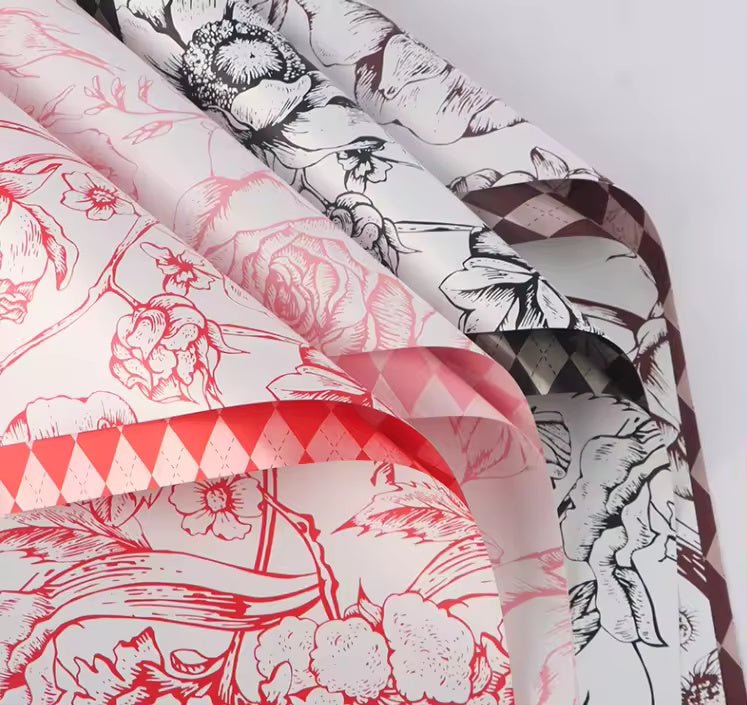 Checked Vintage Flower Wrapping Paper (20pcs/bag) - Elegant Supply