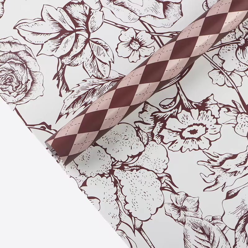 Checked Vintage Flower Wrapping Paper (20pcs/bag) - Elegant Supply