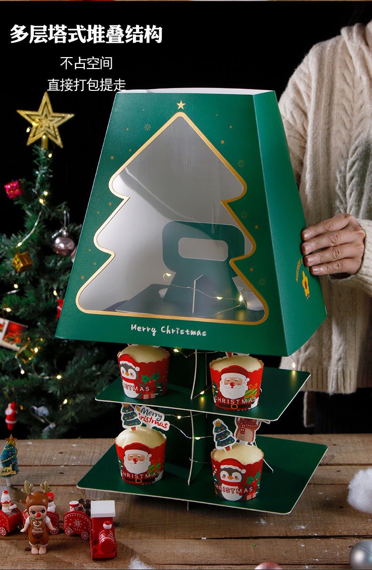 Christmas 2 Tiers Trapezoid Bakery / Cupcakes Dessert Stand - Elegant Supply