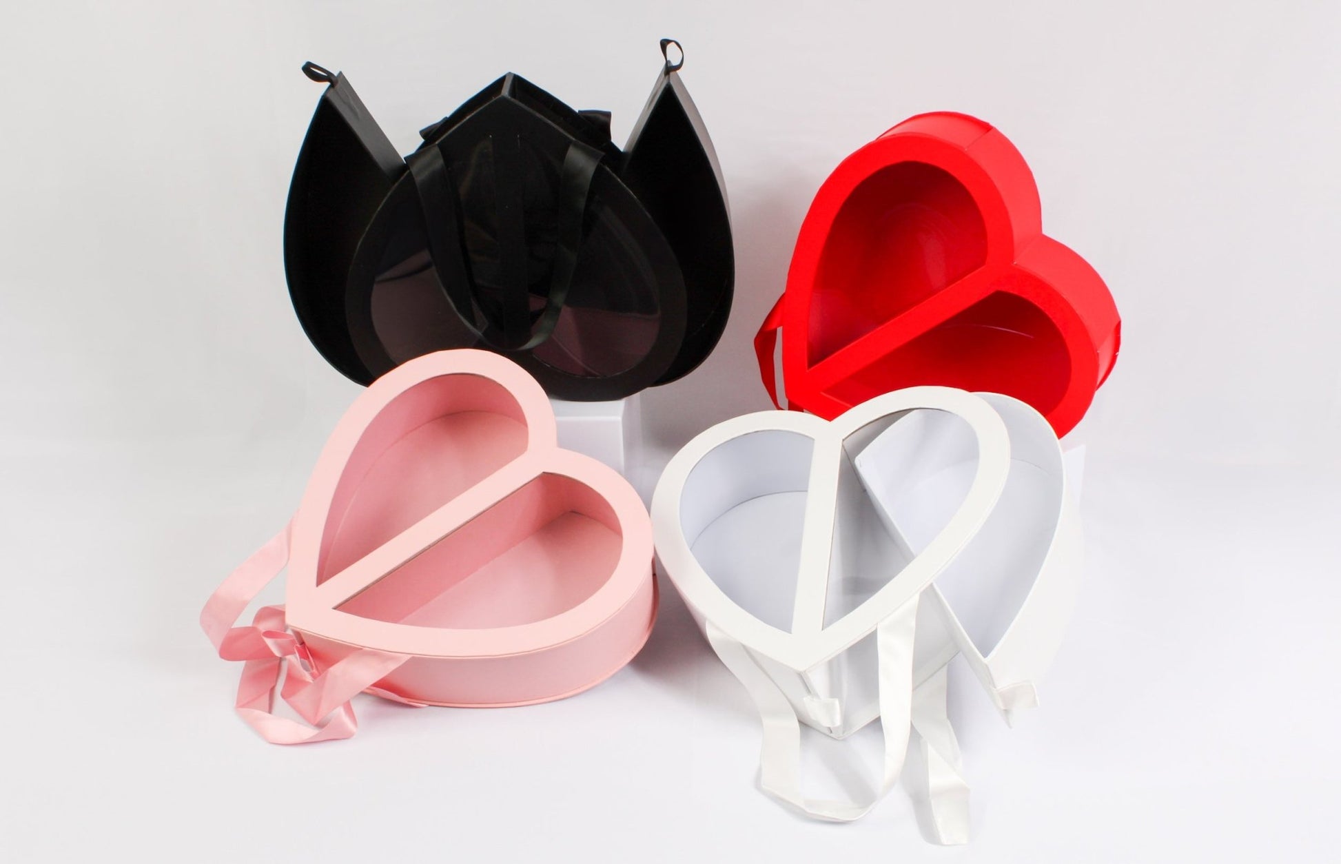 Clear Double Open Heart Flower Gift Box with Handle - Elegant Supply