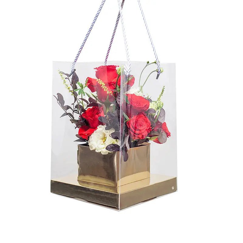 Clear Gold PVC Flower Gift Bag - Elegant Supply