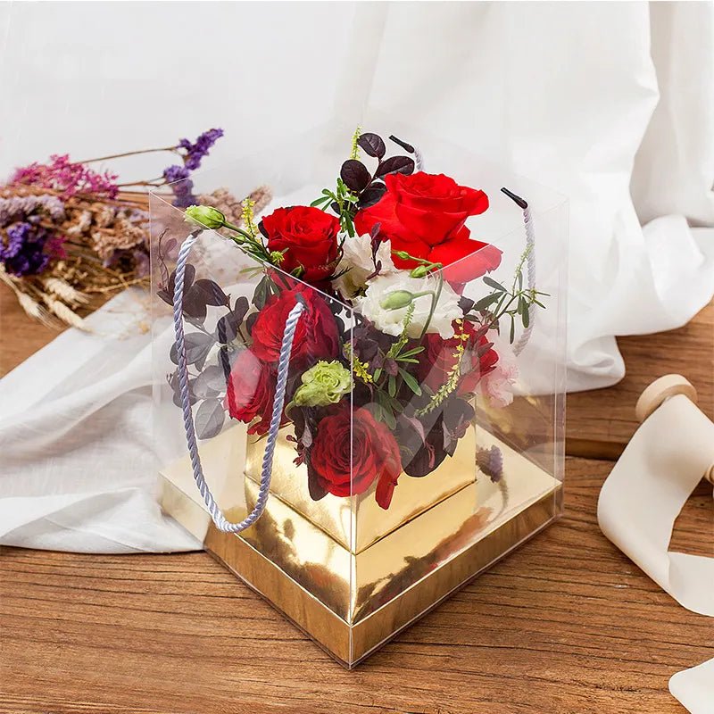 Clear Gold PVC Flower Gift Bag - Elegant Supply