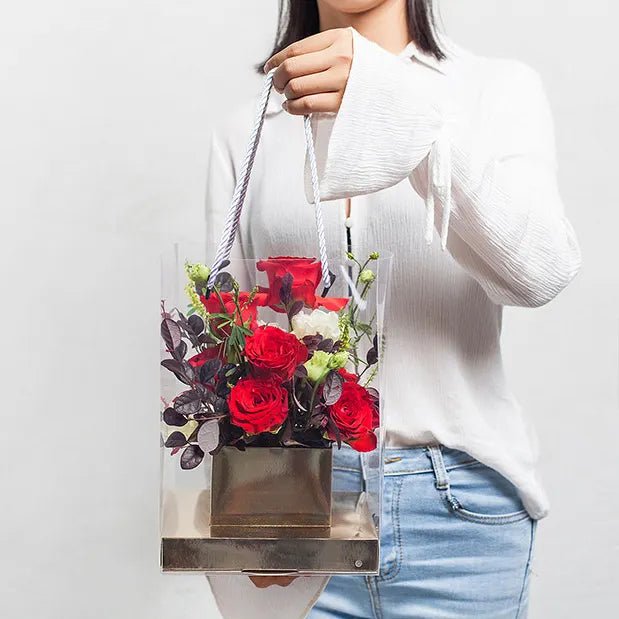 Clear Gold PVC Flower Gift Bag - Elegant Supply