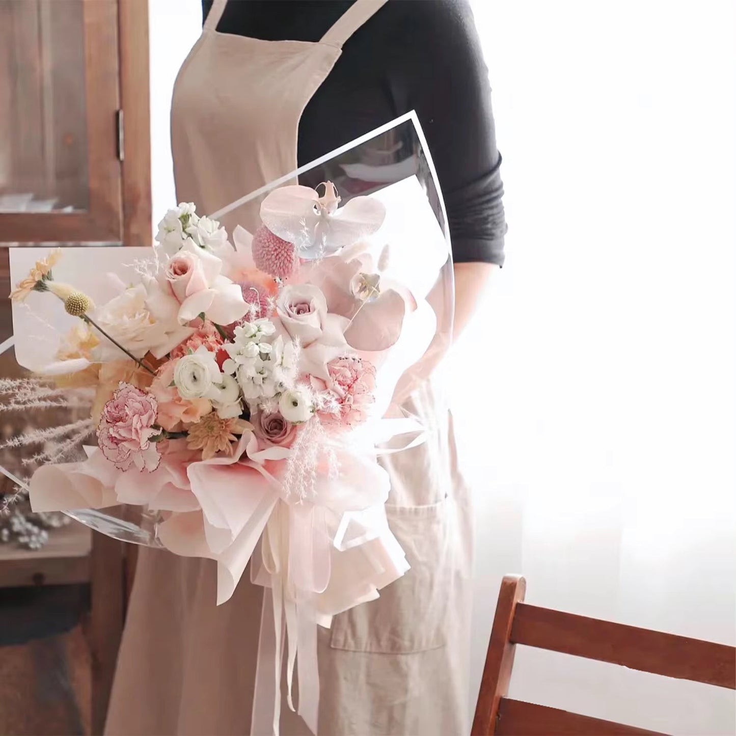 Color Edge Line Clear Cellophane Flower Wrapping Paper (20pcs/bag) - Elegant Supply