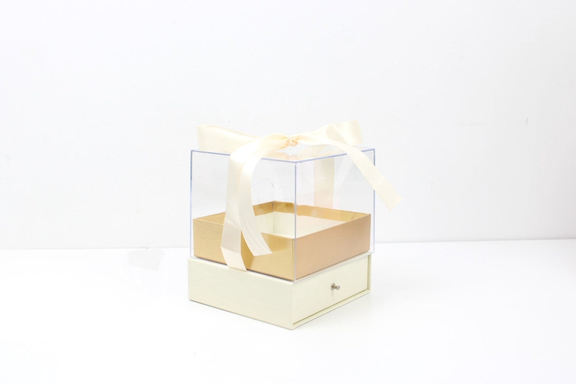 Cube Clear Top Flower Gift Box with Ribbon and drawer - Elegant Supply