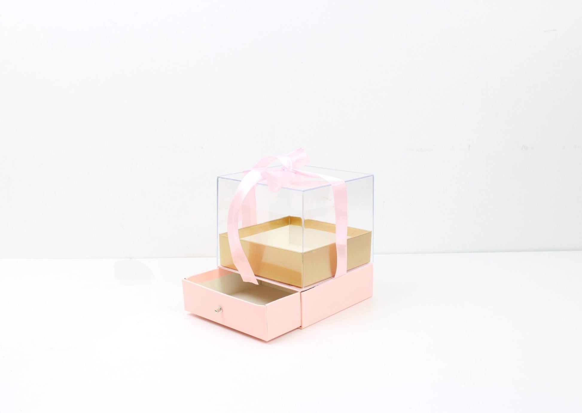 Cube Clear Top Flower Gift Box with Ribbon and drawer - Elegant Supply