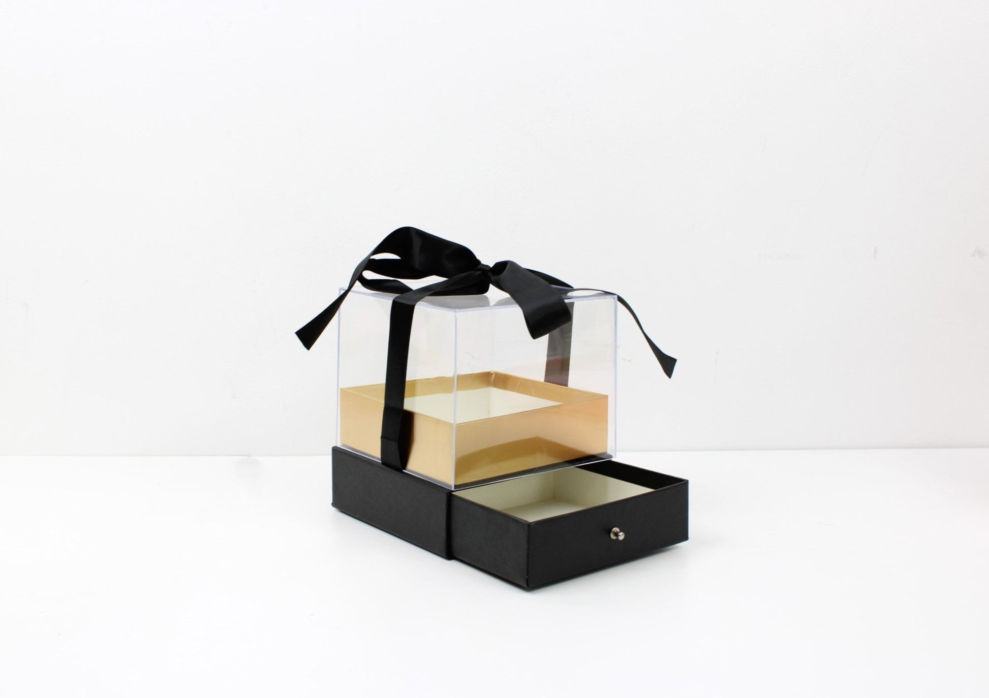 Cube Clear Top Flower Gift Box with Ribbon and drawer - Elegant Supply