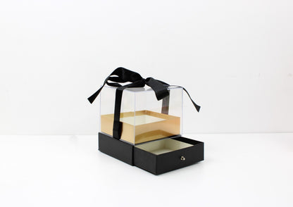 Cube Clear Top Flower Gift Box with Ribbon and drawer - Elegant Supply