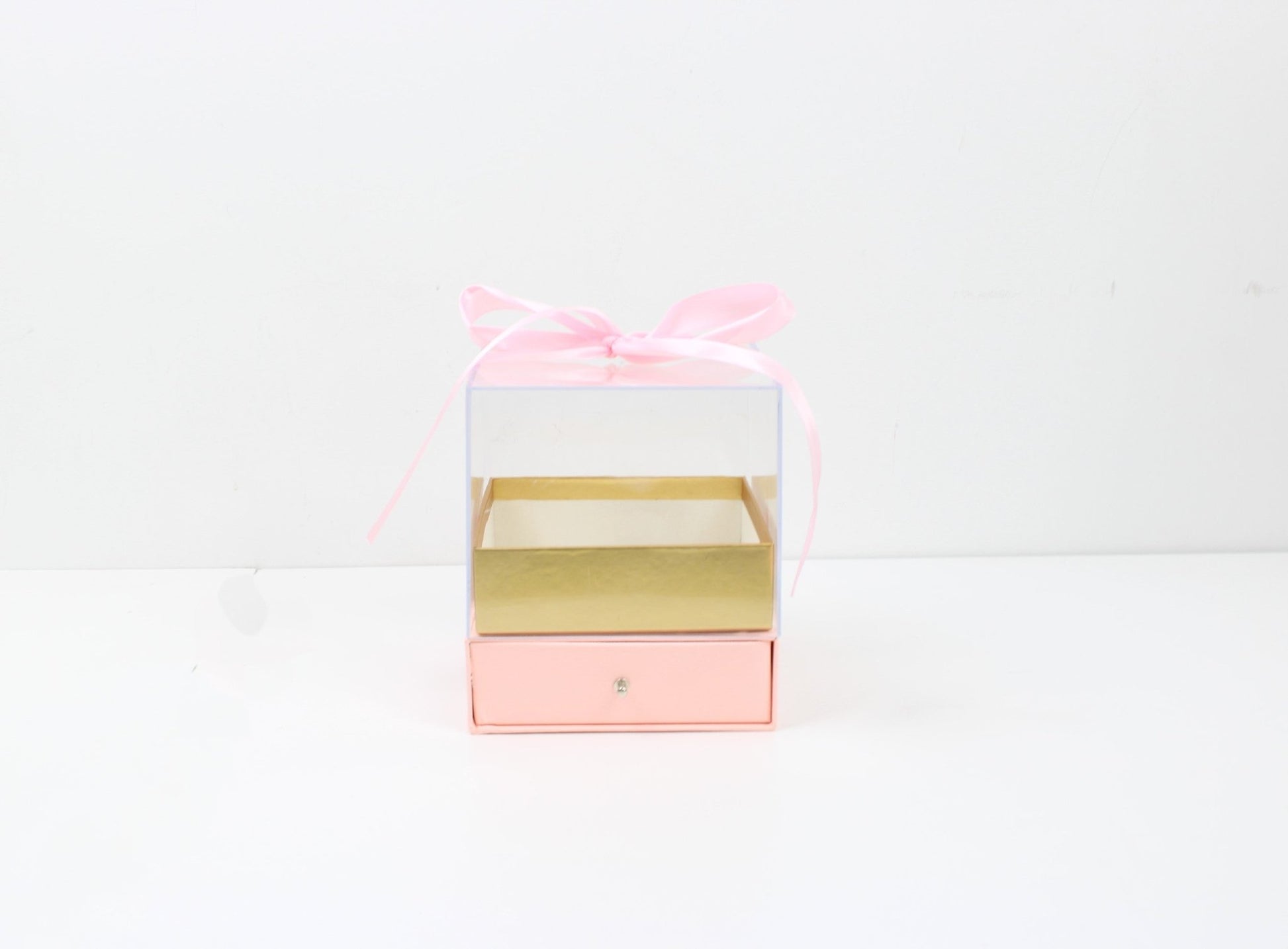 Cube Clear Top Flower Gift Box with Ribbon and drawer - Elegant Supply