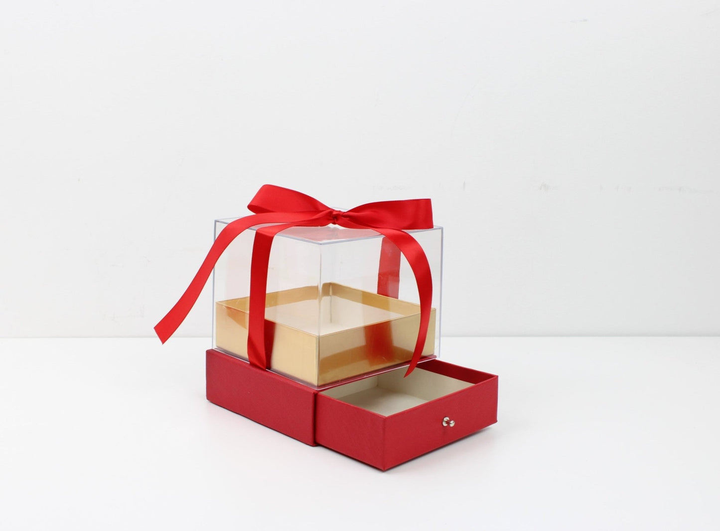 Cube Clear Top Flower Gift Box with Ribbon and drawer - Elegant Supply