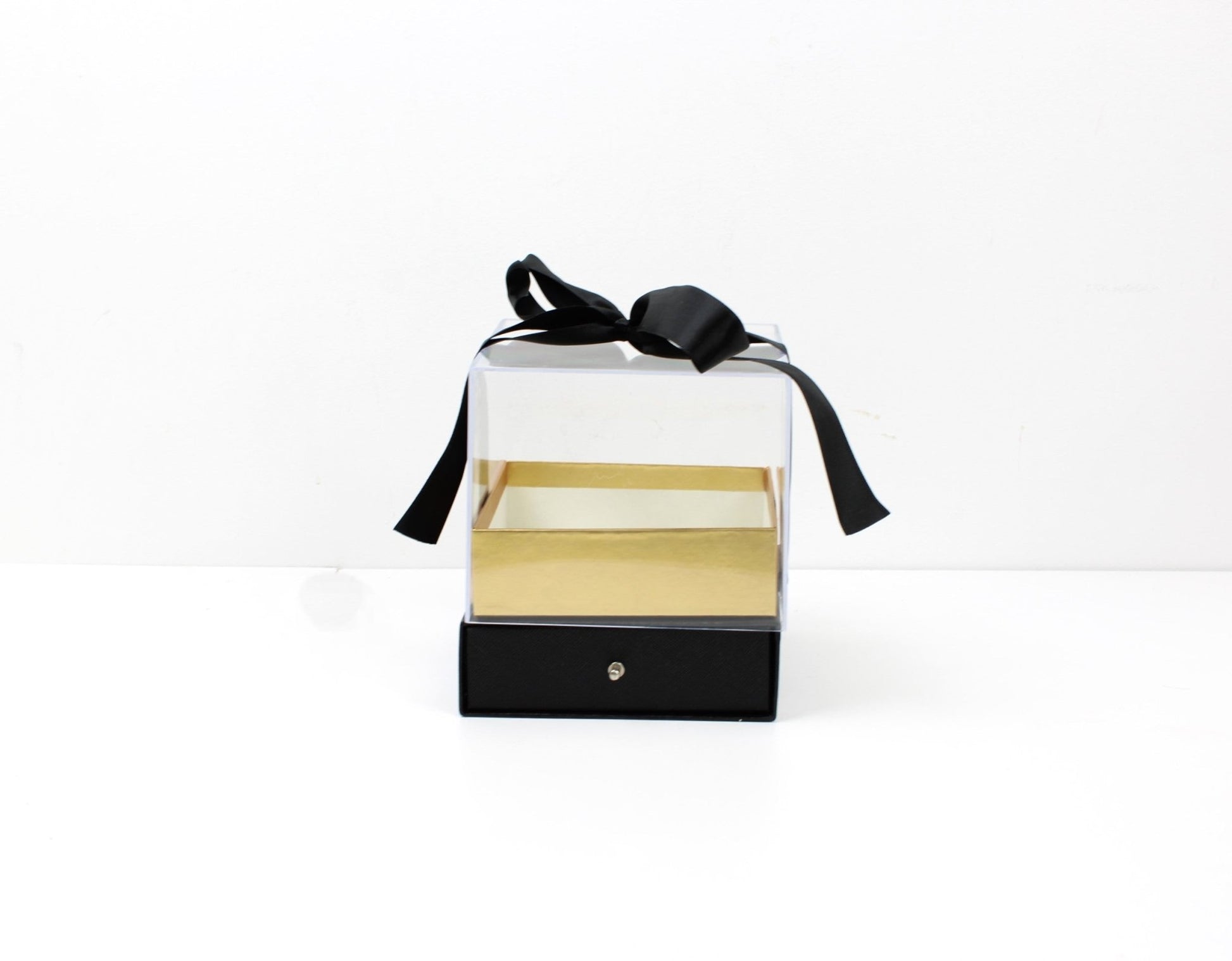 Cube Clear Top Flower Gift Box with Ribbon and drawer - Elegant Supply
