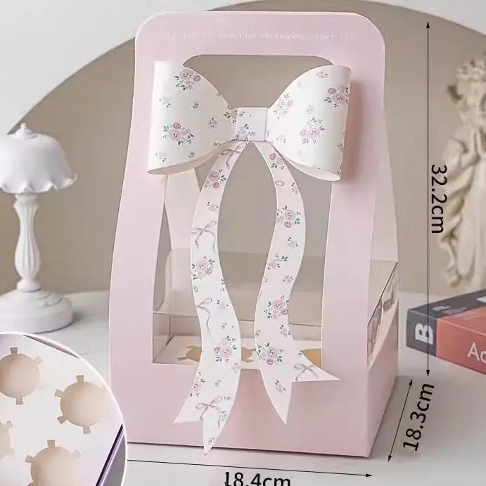 Cute Cupcake Box with Handle and Ribbon (5 pcs/set) - Elegant Supply