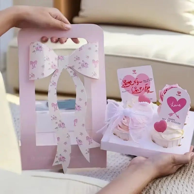 Cute Cupcake Box with Handle and Ribbon (5 pcs/set) - Elegant Supply