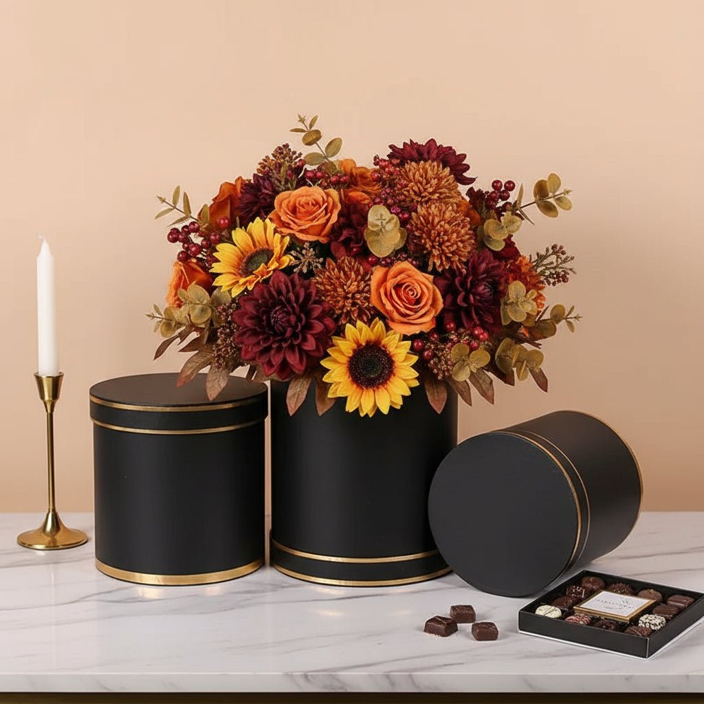 Double Gold Rim Round Flower Gift Box - Elegant Supply