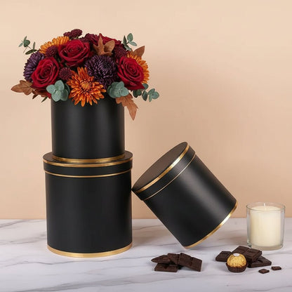 Double Gold Rim Round Flower Gift Box - Elegant Supply