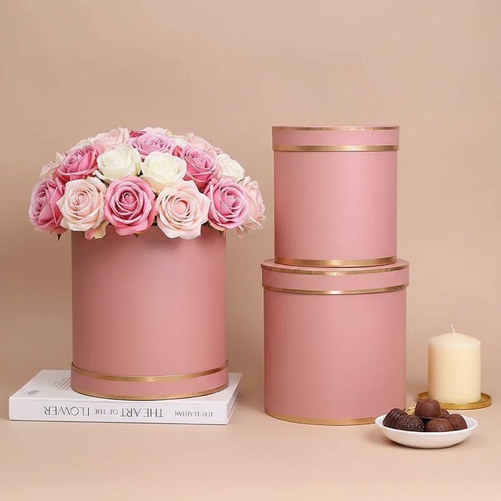 Double Gold Rim Round Flower Gift Box - Elegant Supply