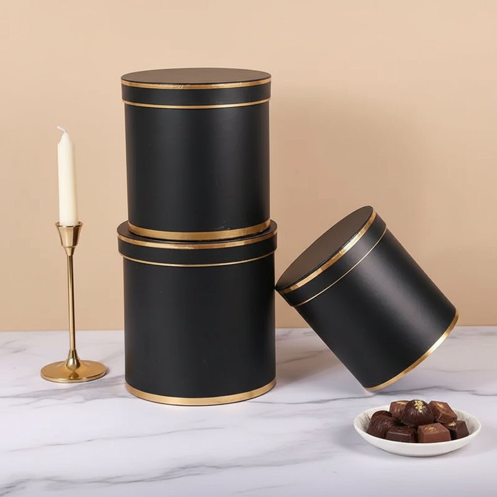 Double Gold Rim Round Flower Gift Box - Elegant Supply