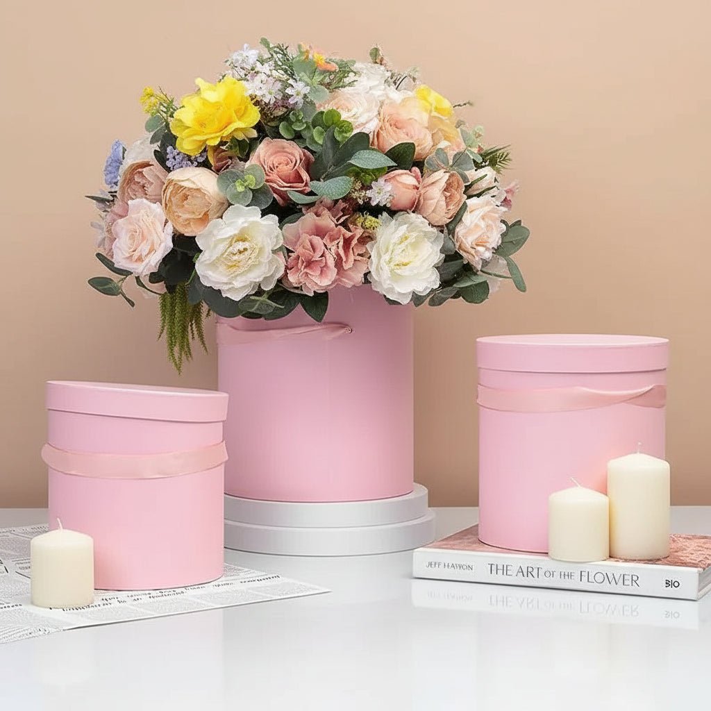 Everyday Round Flower Gift Box with Handle - Elegant Supply
