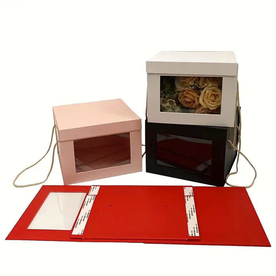 Foldable Cube Flower Gift Box with Window and Handle - Elegant Supply