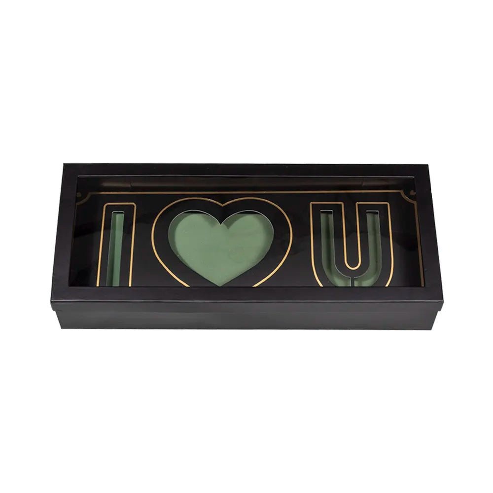 Foldable I Love You Flower Box with Clear Lid, Foam and Liner - Elegant Supply