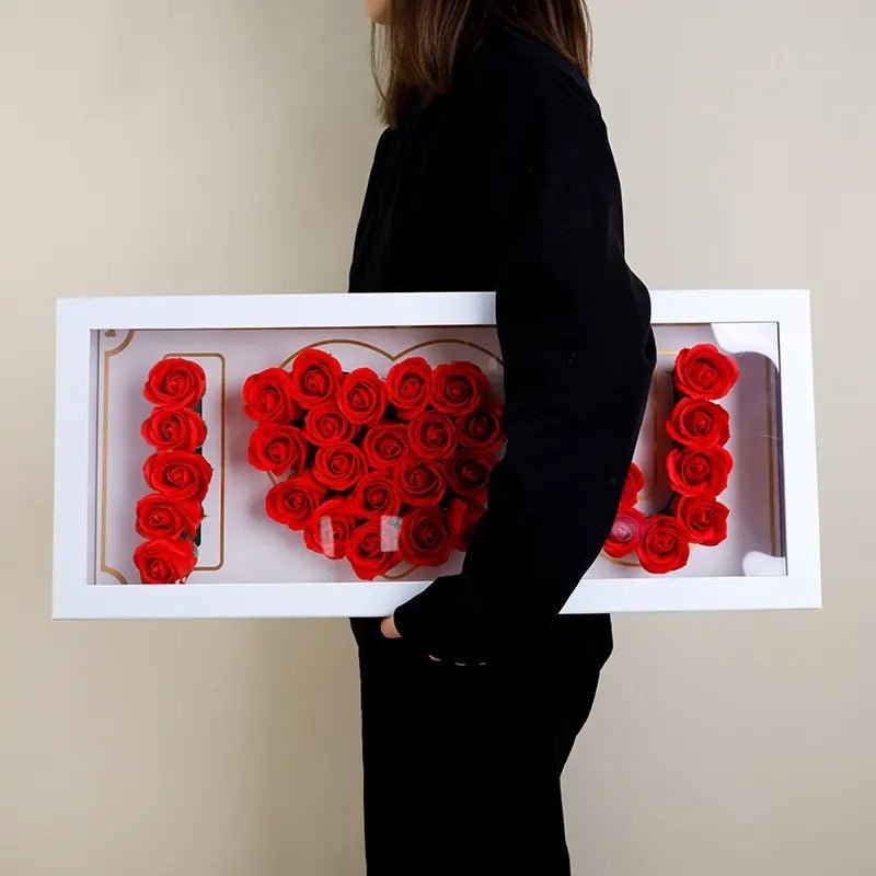 Foldable I Love You Flower Box with Clear Lid, Foam and Liner - Elegant Supply