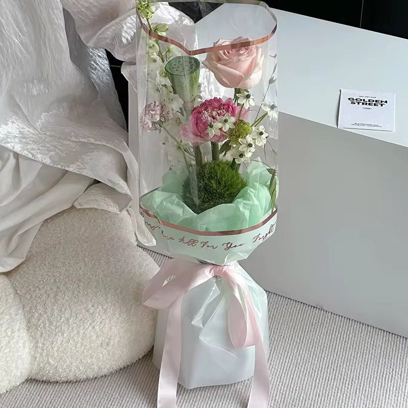 Gold Foil Half Clear Flower Wrapping Paper (20pcs/bag) - Elegant Supply