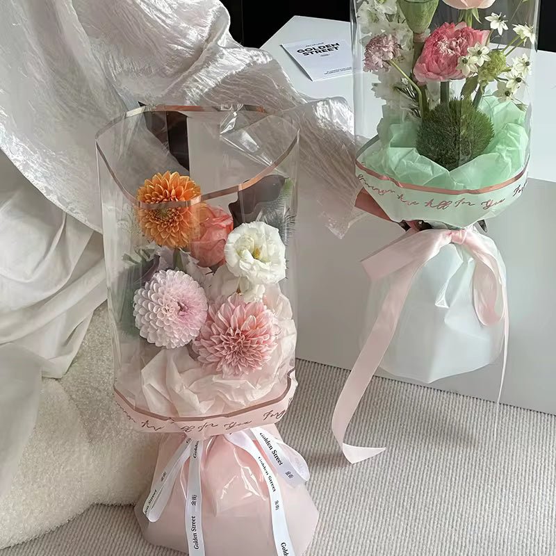 Gold Foil Half Clear Flower Wrapping Paper (20pcs/bag) - Elegant Supply