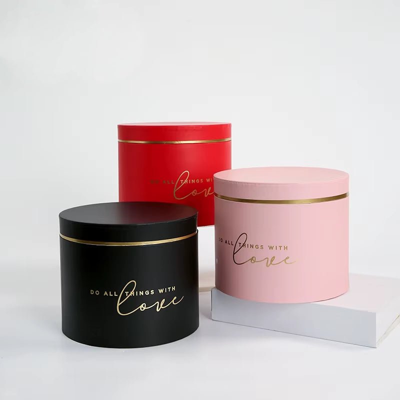 Gold Rim Round Flower Gift Box - Elegant Supply