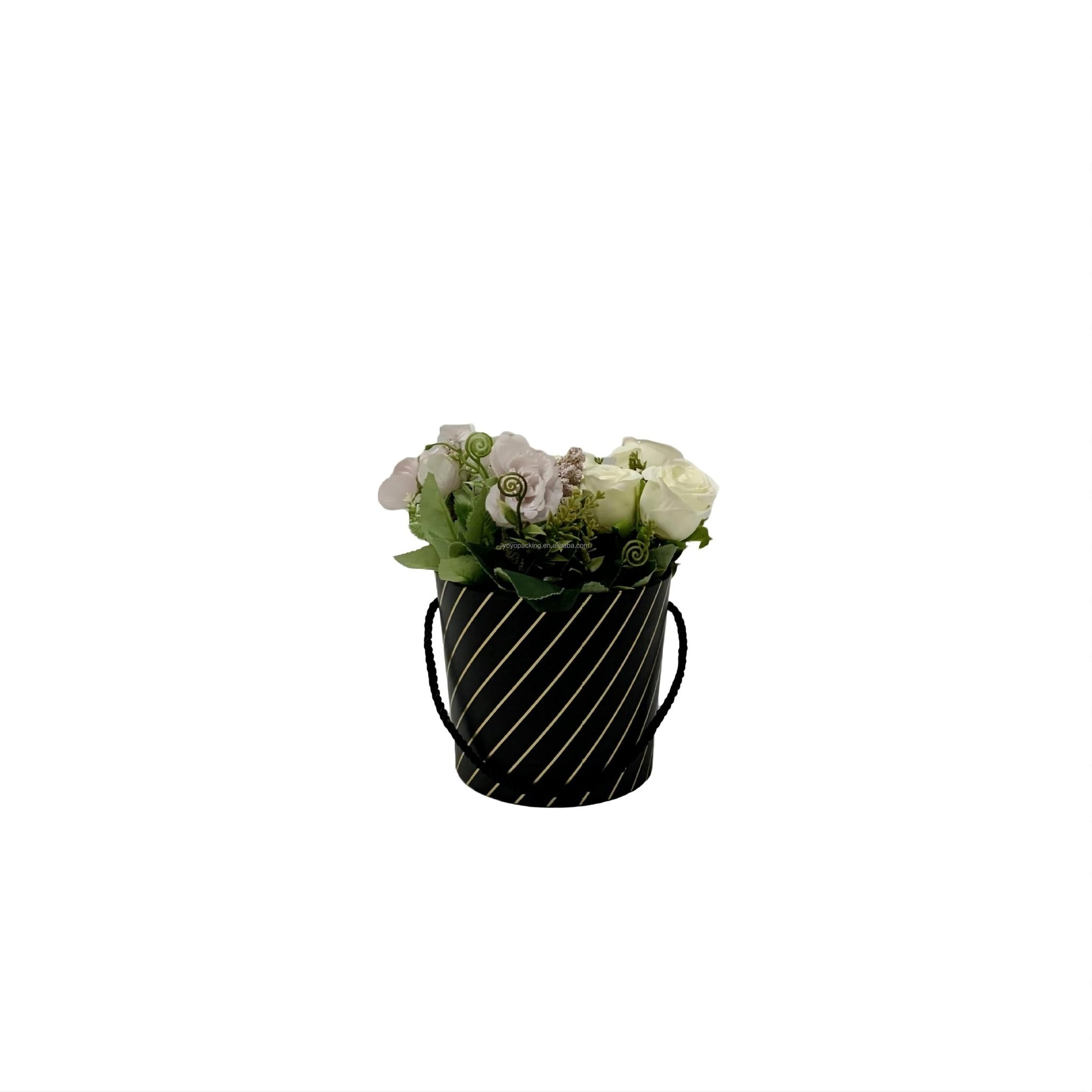 Gold Stripe Flower Gift Box Bucket without lid - Elegant Supply