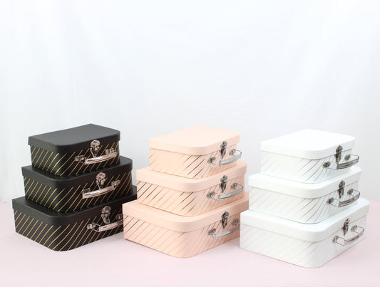 Gold Stripe Suitcase Flower Gift Box - Elegant Supply